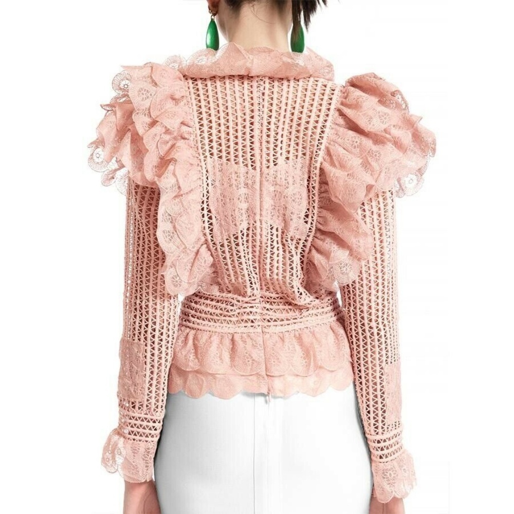 GRACIA NWT! Pink Ruffle Crochet Top - Picture 3 of 5